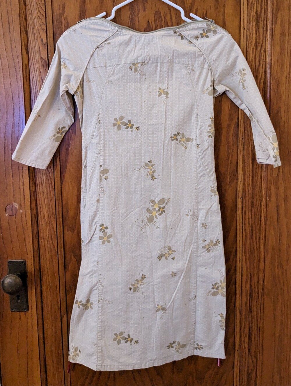 Cream Flowers And Bees Long Sleeve Women’s Dress